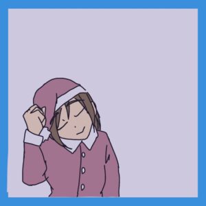 手話４コマ漫画、「おはようございます」の３コマ目です。